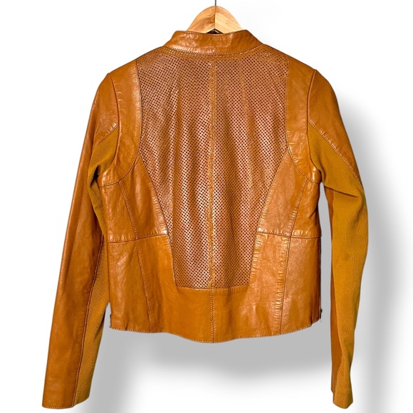 BANO EEMEE 100% Genuine Leather Cognac Moto Jacket Full Zip Closure Sz 4 - Picture 3 of 9